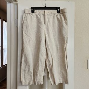 Liz Claiborne Linen Blend Capri Pants Women’s Large Beige Wide Leg Casual Summer